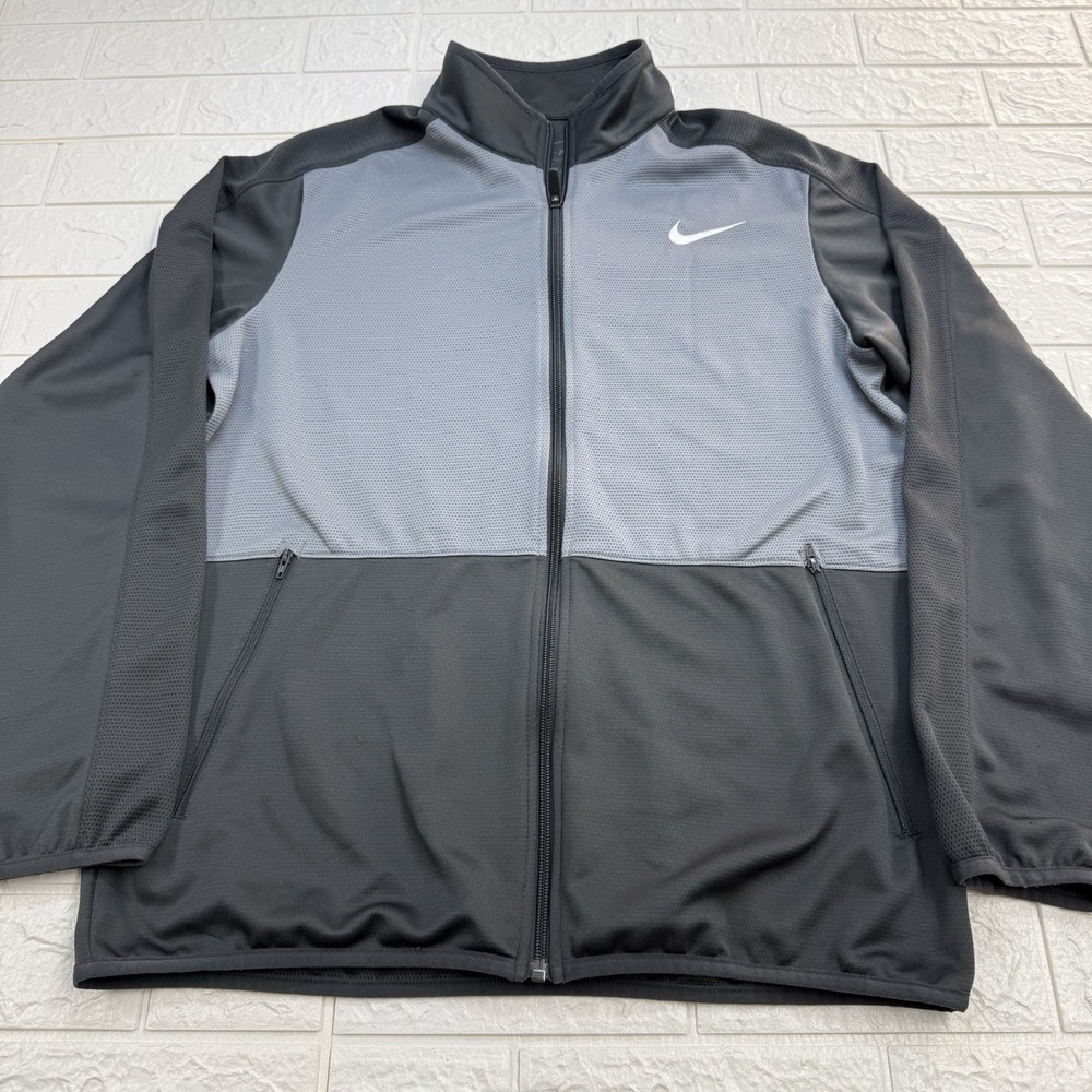 Nike Dri-FIT Jacket Mens Medium Gray Black Training Athletic Full Zip 682979-066